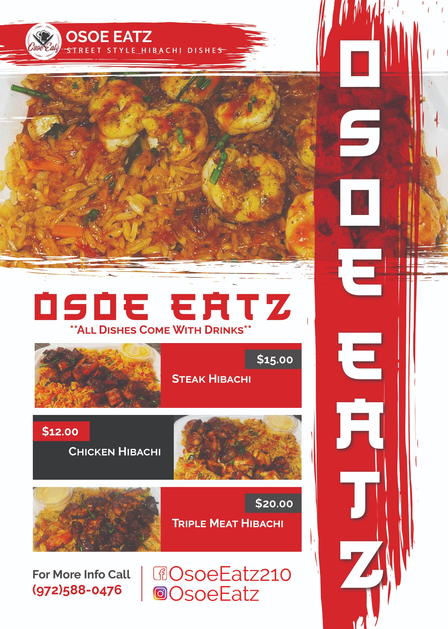 Osoe Eatz street-style hibachi menu flyer