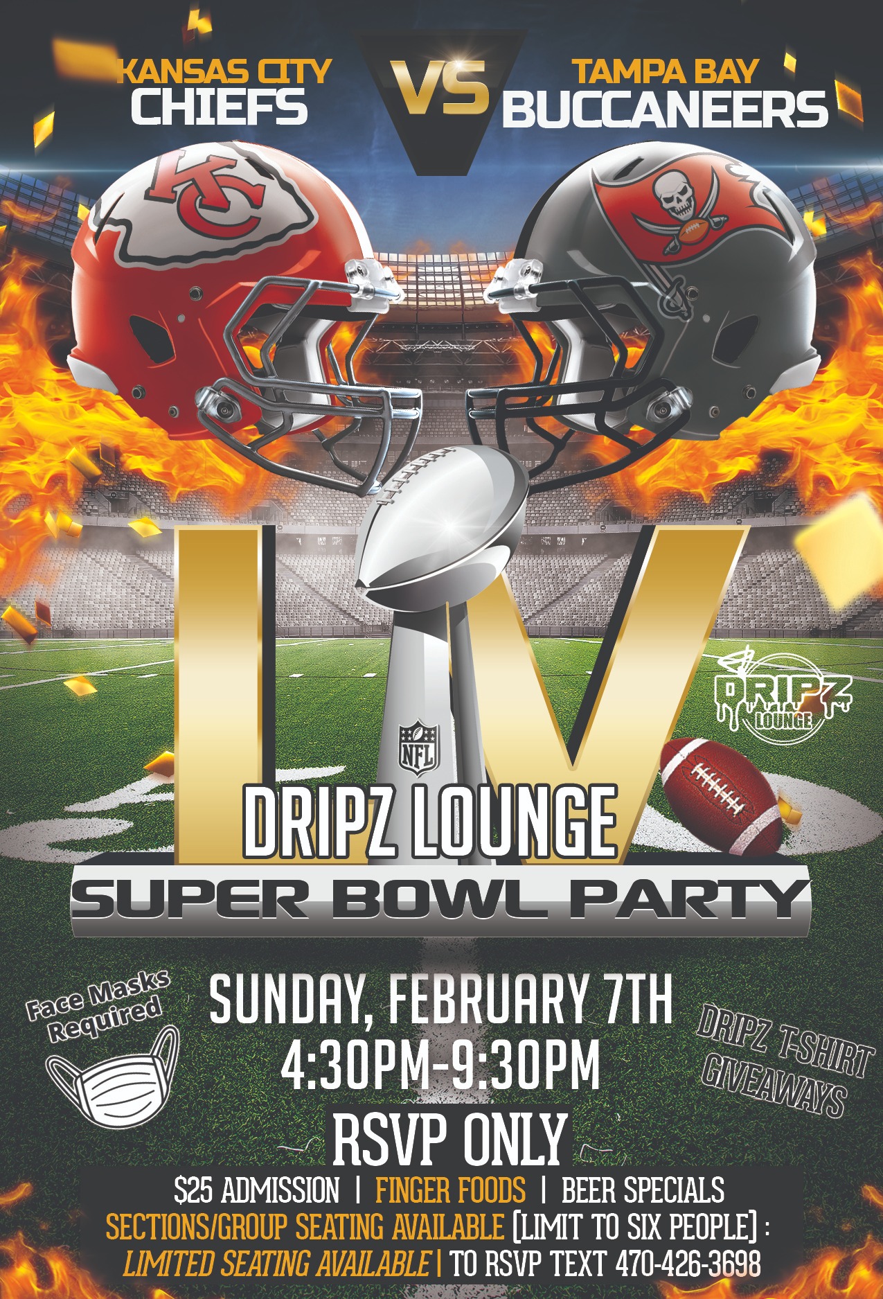 Dripz Lounge Super Bowl party flyer